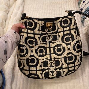 Salvatore Ferragamo Black & Cream Patterned Shoulder Bag